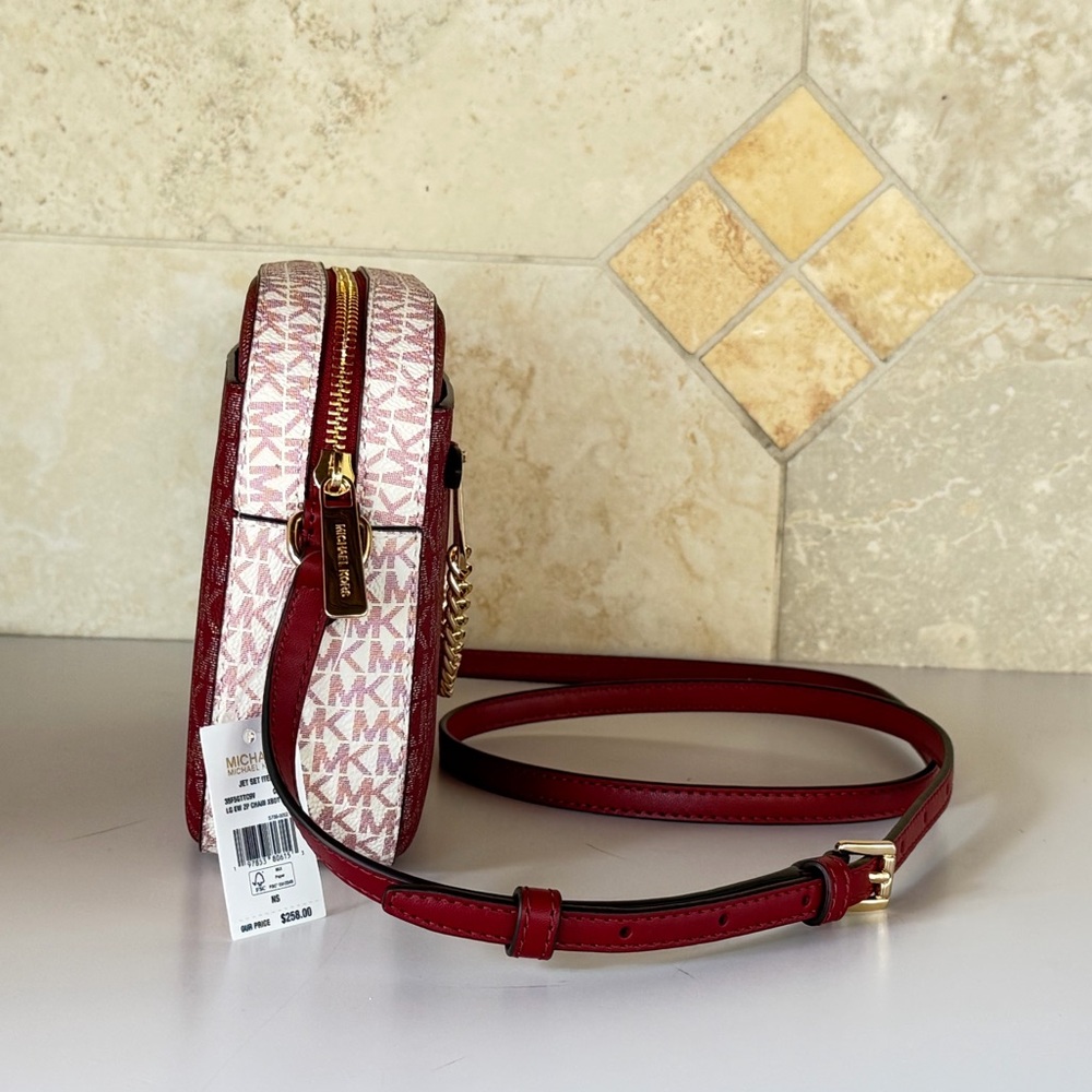 Michael Kors Jet Set Item Chain Zip Crossbody Bag Color-Block MK Cherry Multi - Picture 5 of 14